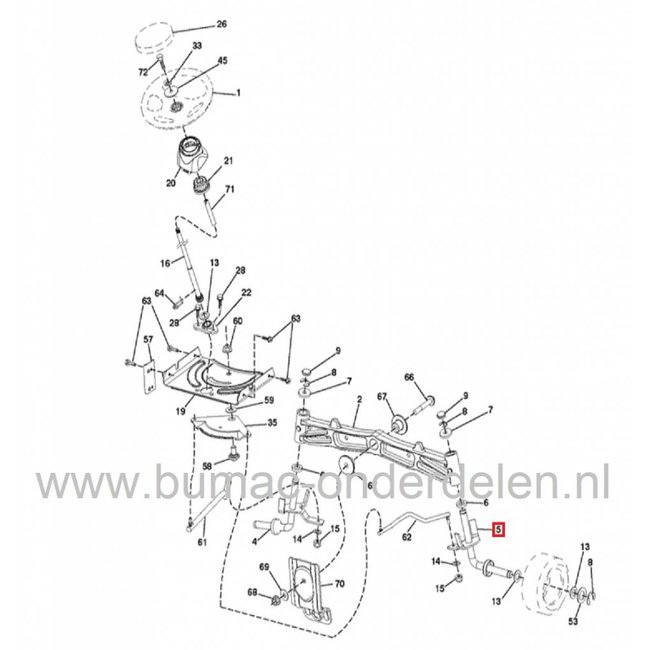 Wielas Rechts voor Husqvarna CT126, CTH126, TC130 Zitmaaiers, Electrolux Wielassen, Rechter Fusee voor AYP, Jonsered, Craftsman, Lazer, Partner, McCulloch, Wizard, Yardpro Stuurdelen voor Zitmaaiers, Frontmaaiers, Tuintrekkers