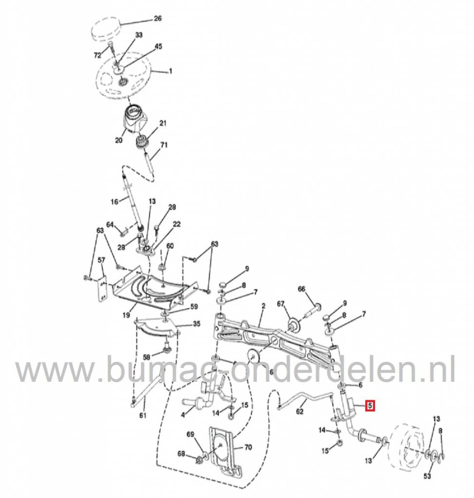 Wielas Rechts voor Husqvarna CT126, CTH126, TC130 Zitmaaiers, Electrolux Wielassen, Rechter Fusee voor AYP, Jonsered, Craftsman, Lazer, Partner, McCulloch, Wizard, Yardpro Stuurdelen voor Zitmaaiers, Frontmaaiers, Tuintrekkers