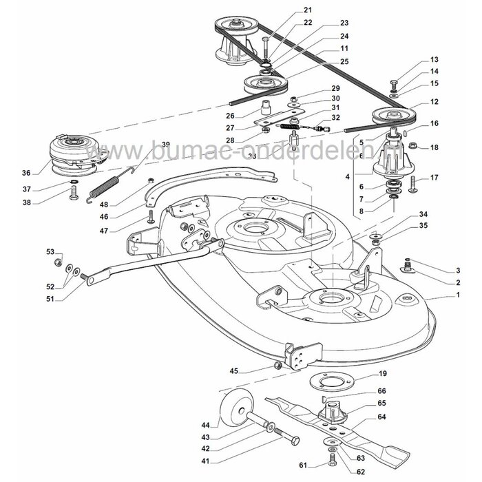 V snaar Maaidek Stiga Estate Tornado II - Grand Tornado - HST108, Castelgarden SD108 - XD108 - XDL170 - XDL190HD, met 108 Cm Maaibreedte, Mulch en Zijuitworp, Zitmaaiers