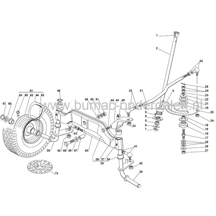 Spoor Stang tussen Wielas voor Castelgarden Zitmaaiers, Tuintrekkers 2040H Twin, 22/102H, 2240H, AT8102HCB, AT8122HCB, BT102HCB, Carrera B, CM7322H, CM7226H, Estate 7102HWS, Estate Grand Royal, Formula GT, Interlagos B, PA200BT102H, PTX160HD, PTX200HD, TC