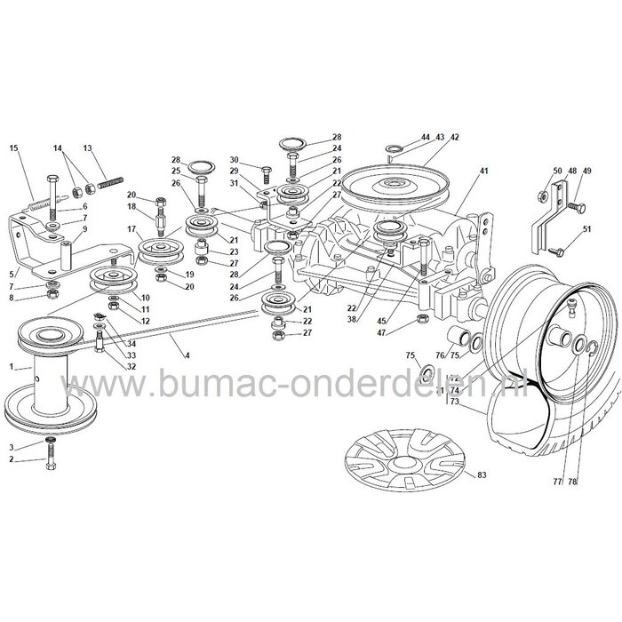 V snaar Rijaandrijving STIGA - CASTELGARDEN - MOUNTFIELD - ALPINA - MOTEC Zitmaaier - Frontmaaier - Tuintrekker, Estate Tornado HST, J92 - JP92 - JR92 - JTP92 - TC92, TCR 122 Twincut, 92, 102 en 122 cm Maaidek Stiga - Castel Garden XT140