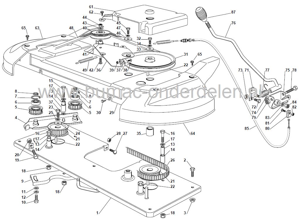 V snaar Maaidek Stiga, CastelGarden, Motec, Alpina, Mountfield, Honda, Iseki Zitmaaier met 40 Inch - 102 Cm Maaidek, Twincut, CastelGarden - Mountfield - Viking - Estate Baron - Royal Pro - Overland - Senator - Tornado II, Castelgarden PT135HD - PT140HD -