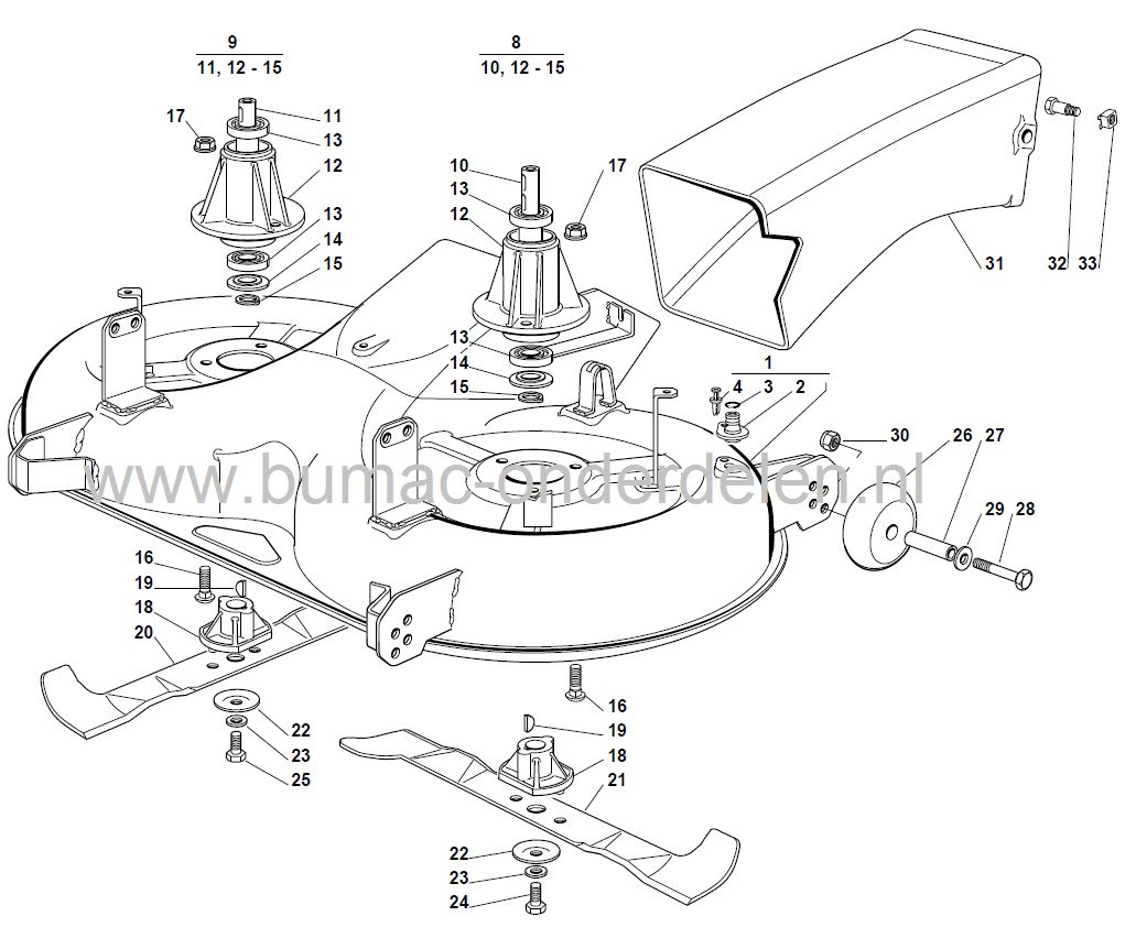 Rechter Mesas met huis Compleet voor Castel Garden, Stiga, Honda, Viking, Sabo, Mountfield, Alpina, Sabre, JohnDeere Zitmaaier Lagerhuis Compleet voor Maaidek