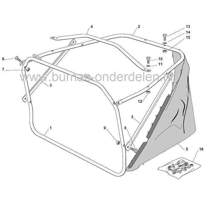 Vangzak voor Castelgarden Easy Life 63 - EL63 - EL63M - XE70 - XE75VD - XE80VD, Stiga Ride On - Combi 3072H, Zitmaaiers met een Maaibreedte van 63 Cm, Mulch en Opvang, Graszak, Zak, Castel Garden, Mountfield