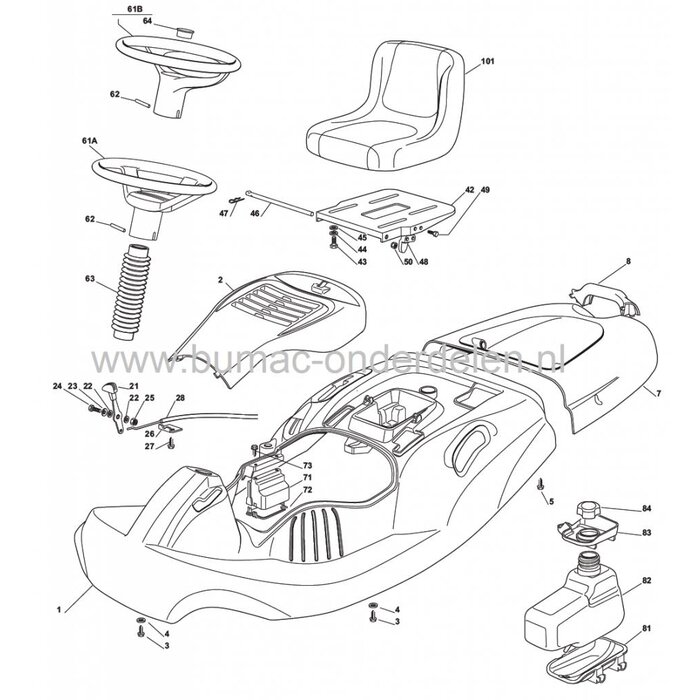 Gaskabel voor Castelgarden EL63 - EL63M, Mountfield R25M, Zitmaaiers met een Maaibreedte van 63 Cm, Opvang en Mulch, Stiga
