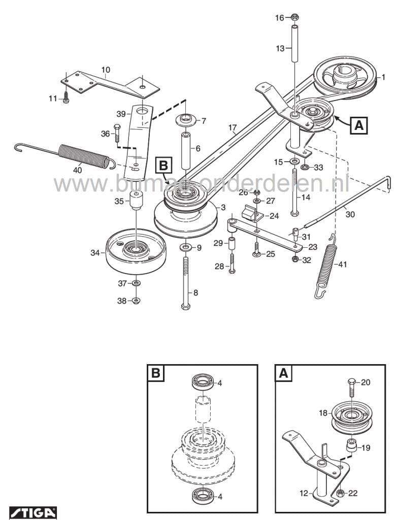 Castelgarden X1, Stiga Primo, Mountfield 1125M, Veer voor Spanpouly van Frontmaaier met een Maaibreedte van 78 Cm, Mulch, Veer voor het Spannen van de V-snaar, Castel Garden
