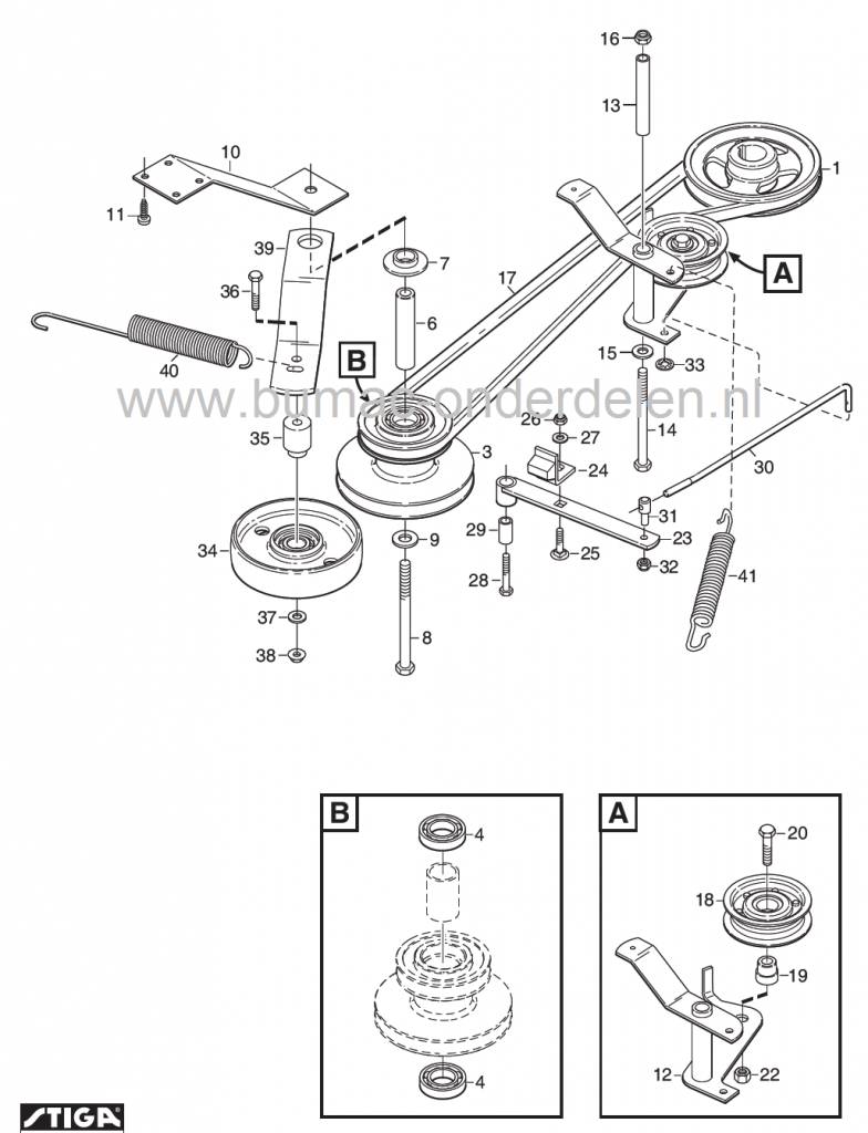 Stiga Primo, CastelGarden X1 en Mountfield 1125M, Veer voor het Spannen van de V-snaar bij Frontmaaiers met een Maaibreedte van 78 Cm, Mulch, Veer voor Spanpoelie, Castel Garden