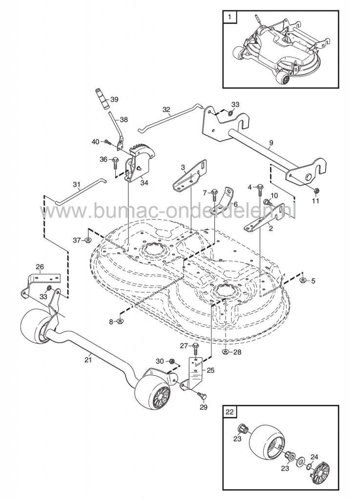 Nylon Lager voor Stiga Primo - Villa - Garden - Park - Park Compact, Castelgarden X1, Mountfield 1125M, Frontmaaiers, Steunwiel voor Maaidek