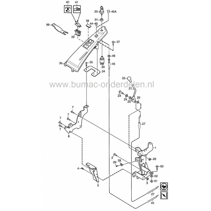 Schakelaarklep PTO voor het Inschakelen van de Maaimessen bij Stiga Vila en Park, Frontmaaiers, Castelgarden, Mountfield, Schakelaar Klep voor het Inwerking Stellen van de Messen, Castel Garden