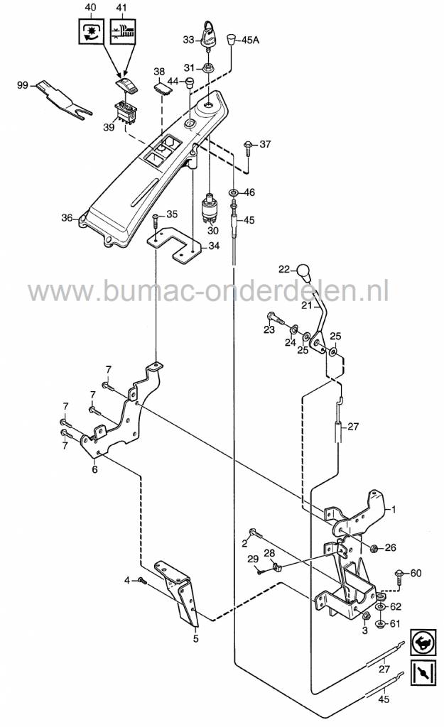 Schakelaarklep PTO voor het Inschakelen van de Maaimessen bij Stiga Vila en Park, Frontmaaiers, Castelgarden, Mountfield, Schakelaar Klep voor het Inwerking Stellen van de Messen, Castel Garden