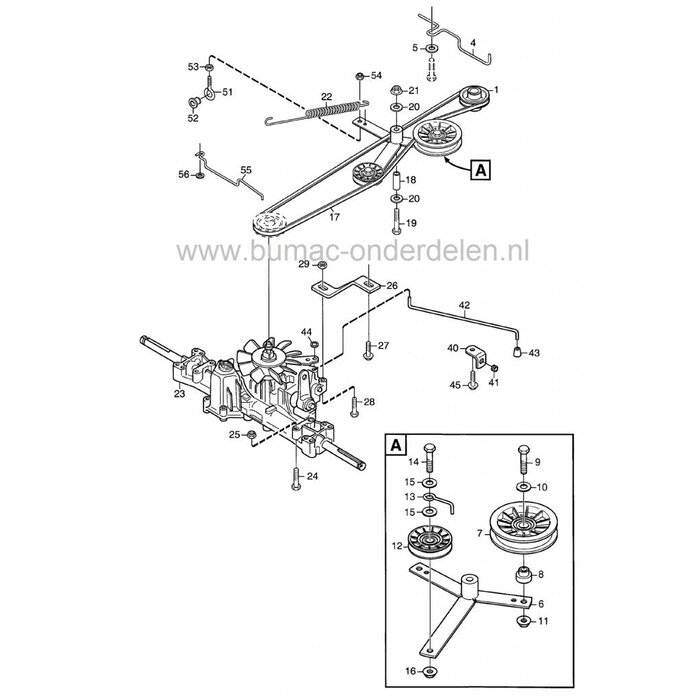 Veer voor Spanpouly Stiga Villa en Ready, Frontmaaiers, Castelgarden, Mountfield, Veer voor het Spannen van de V snaar, Castel Garden