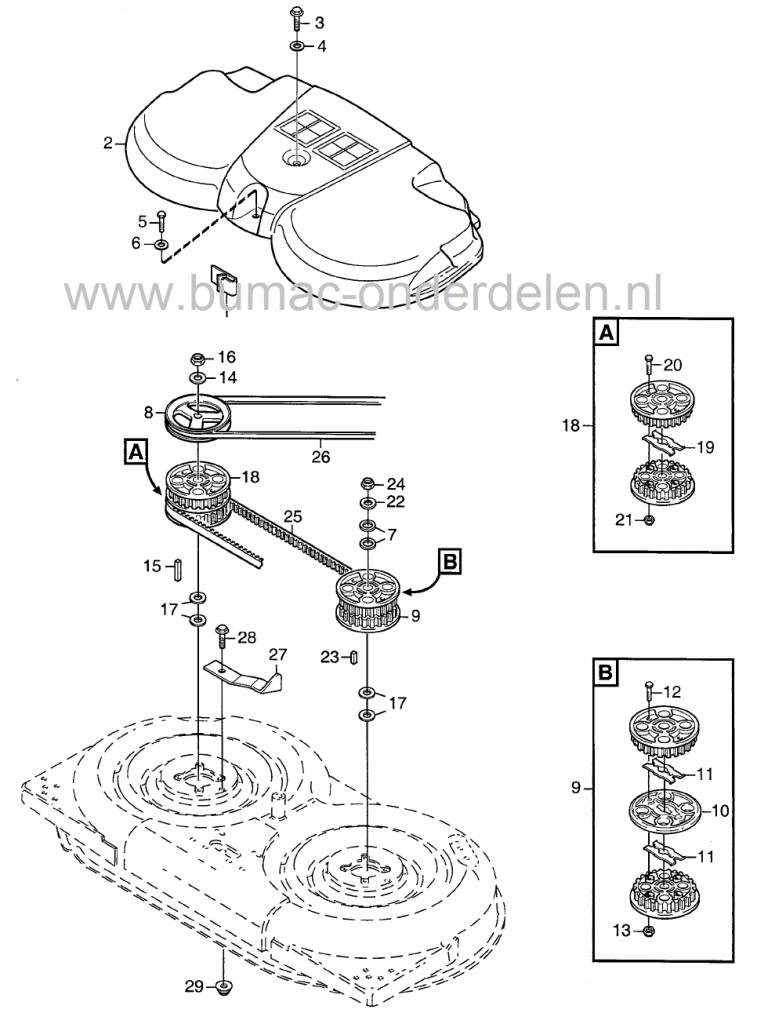 Getande Maaidek Poelie voor Stiga - CastelGarden en Mountfield Frontmaaiers, Stiga Villa 85M, 92M, 102M, 107M, Ready, Park 92M, 102M, 107M, 121M, Zitmaaier, Frontmaaier