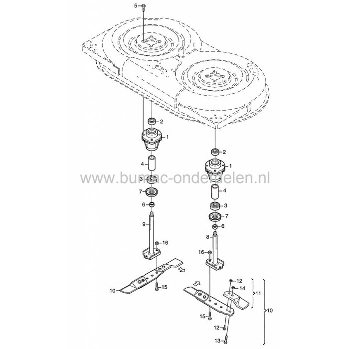 Maaimes Set 45 Cm voor Stiga Villa 85M en Ready 85M, Castelgarden, Mountfield, Frontmaaiers met een Maaibreedte van 85 Cm, Mulch, Castel Garden, Set van 2 Maaimessen, onderdeel