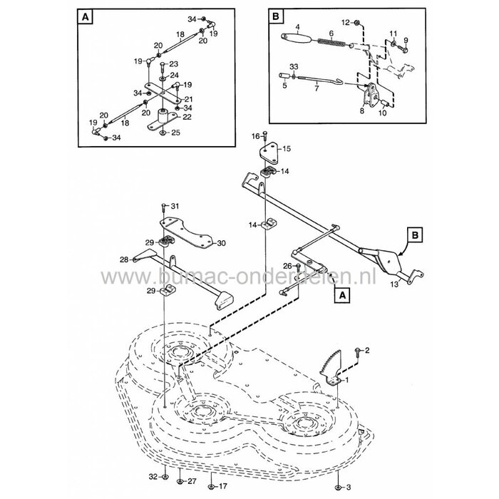 Tandheugel Maaihoogte Instelling voor Stiga Park 125 Combi Pro, Castelgarden, Mountfield, Frontmaaiers met een Maaibreedte van 125 Cm, Mulch, Hoogteverstelsegment Getand, Castel Garden