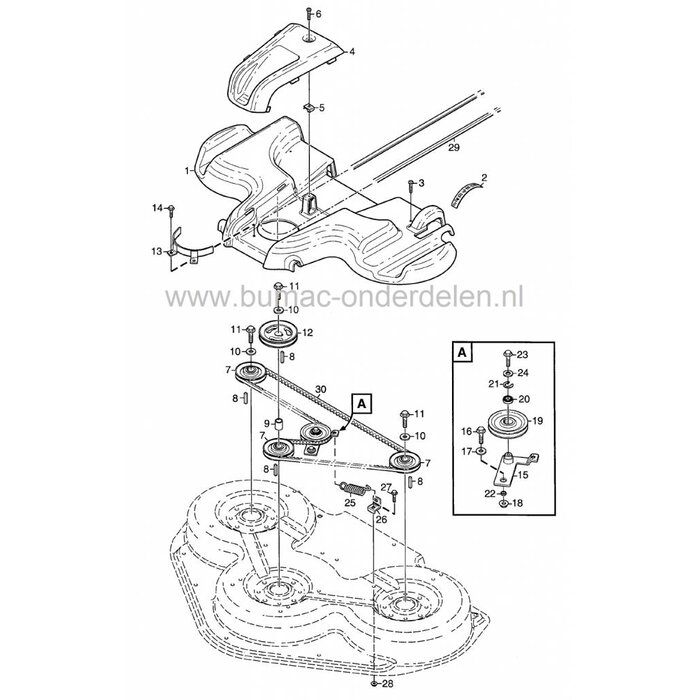 Spie voor Maaidekpoelie van Stiga, Castelgarden, Mountfield, Frontmaaiers, Spie voor Maaidek Pouly, Poely, Poulie, Castel Garden, Stiga Park 110 en 125 Combi Pro