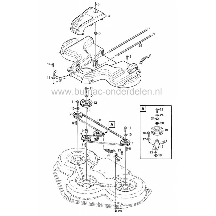 V snaar Maaidek voor Stiga Park 125 Combi 2WD - Combi Pro, Castelgarden, Mountfield, Frontmaaiers, Aandrijfriem Maaimessen, Castel Garden, Riem voor Maaimes Aandrijving