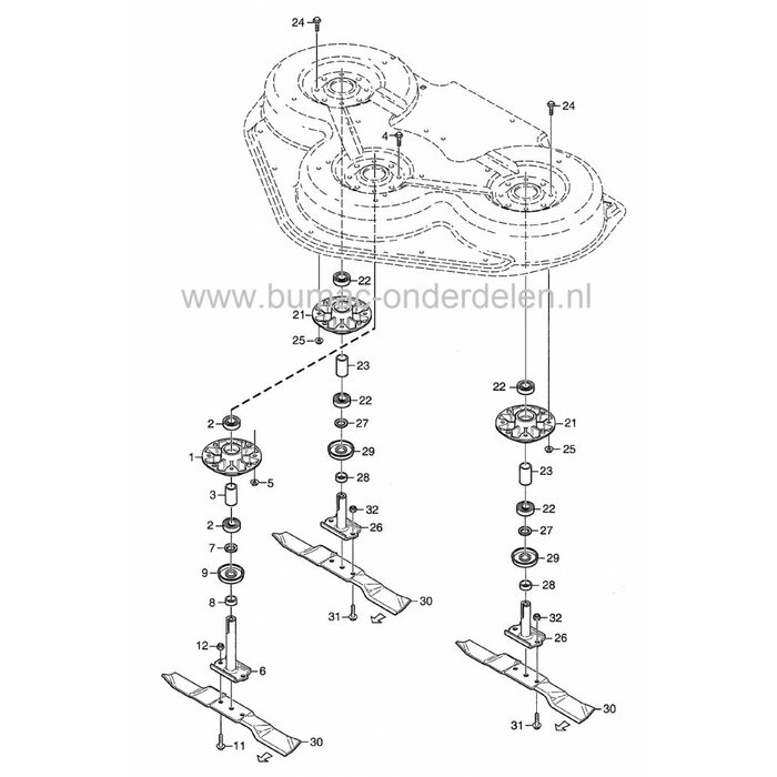 Mesas met Houder voor Stiga Park 110 en Park 125 Combi Pro, Frontmaaiers, Castelgarden, Mountfield, Mes As, Castel Garden
