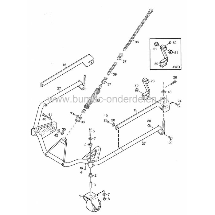 Stiga Titan 135B 4WD - Park 107M - Park 121M - Park 125 Combi Pro 4WD, Bus voor Ophanging Maaidek bij Frontmaaiers, Castelgarden, Mountfield, Lager voor Maaidek, Castel Garden