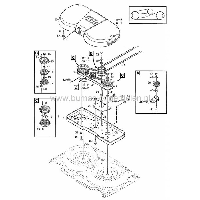 Afstandsbus voor Getande Maaidekpoelie van Stiga Park 92M - Park 107M - Villa 107M, Castelgarden, Mountfield, Frontmaaiers, Afstand Bus voor Pouly, Poely, Poulie, Castel Garden