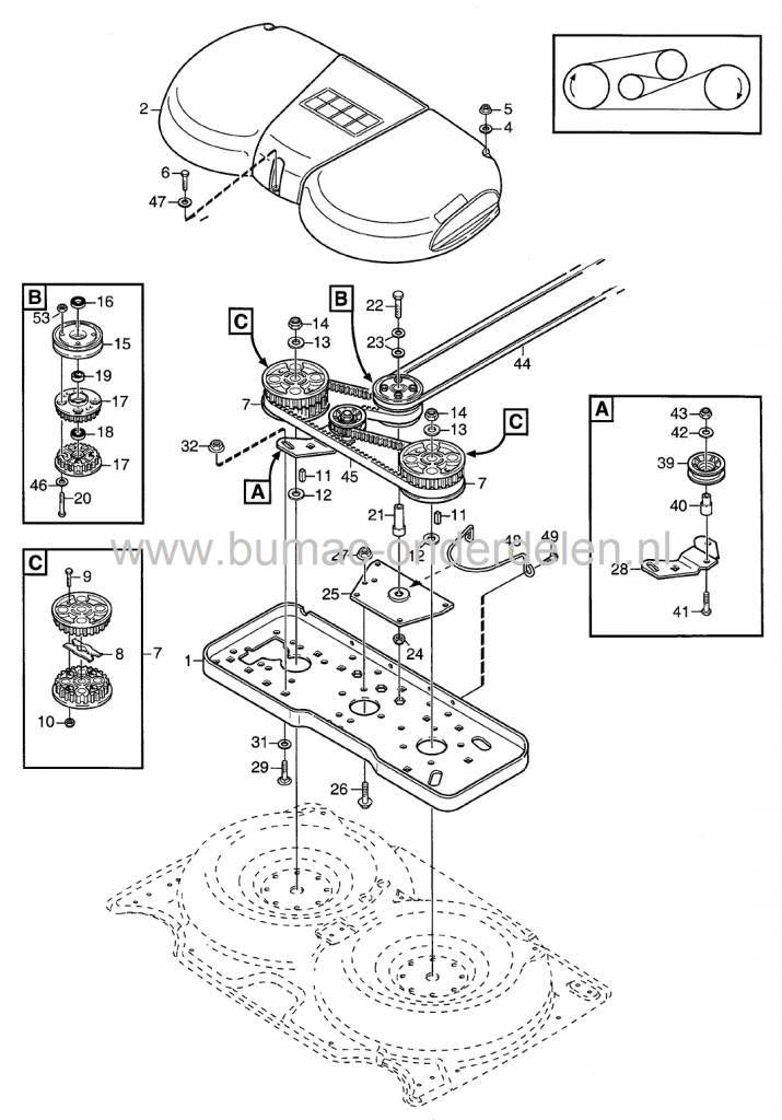 Afstandsbus voor Getande Maaidekpoelie van Stiga Park 92M - Park 107M - Villa 107M, Castelgarden, Mountfield, Frontmaaiers, Afstand Bus voor Pouly, Poely, Poulie, Castel Garden