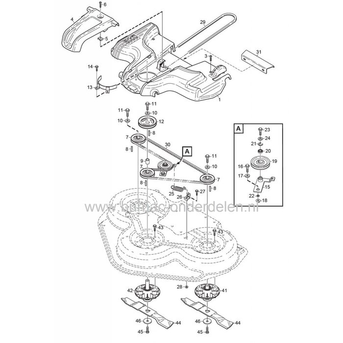 Maaidekpoelie voor Stiga Park 100 Combi 3 - 110 Combi Pro en 110 Combi Pro 4WD, Frontmaaiers, Castelgarden, Mountfield, Riem voor Aandrijving van de Maaimessen, Castel Garden, Zitmaaiers, Tuintrekkers