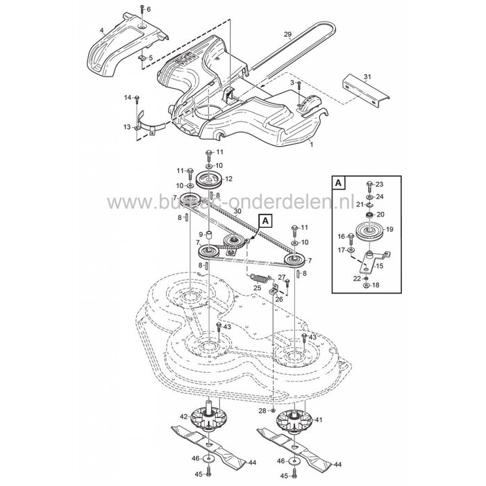 V snaar Maaidek voor Stiga Park 125 Combi 4 WD - Park 125 Combi Pro 4 WD, Frontmaaiers, Klepelmaaiers 2 WD, Sneeuwruimers 2 WD, Castelgarden, Mountfield, Riem voor Aandrijving van de Maaimessen, Zitmaaiers, Tuintrekkers, Castel Garden