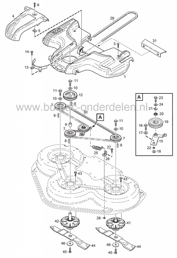 V snaar Maaidek voor Stiga Park 125 Combi 4 WD - Park 125 Combi Pro 4 WD, Frontmaaiers, Klepelmaaiers 2 WD, Sneeuwruimers 2 WD, Castelgarden, Mountfield, Riem voor Aandrijving van de Maaimessen, Zitmaaiers, Tuintrekkers, Castel Garden