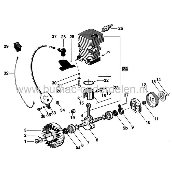 Naaldlager voor Koppelingstrommel van Stiga - Alpina - Castelgarden - Mountfield, Bosmaaier, Trimmer, Strimmer, Kettingzaag, Motorzaag, Castel Garden, 1911304101, ALP3114190, 1911-3041-01