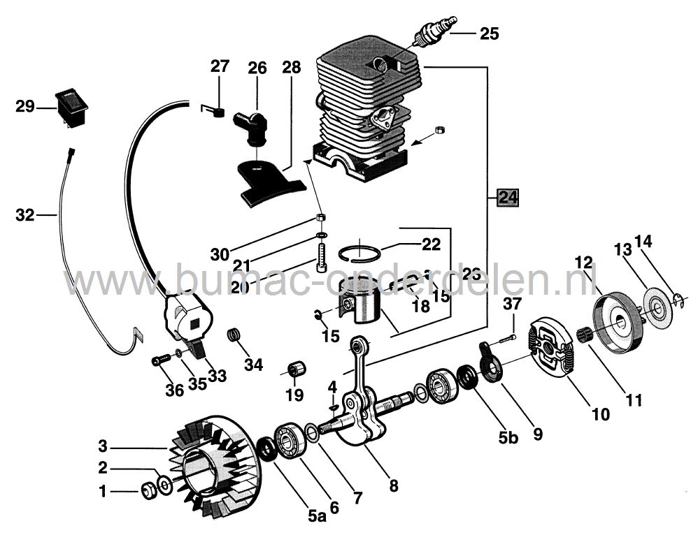 Naaldlager voor Koppelingstrommel van Stiga - Alpina - Castelgarden - Mountfield, Bosmaaier, Trimmer, Strimmer, Kettingzaag, Motorzaag, Castel Garden, 1911304101, ALP3114190, 1911-3041-01