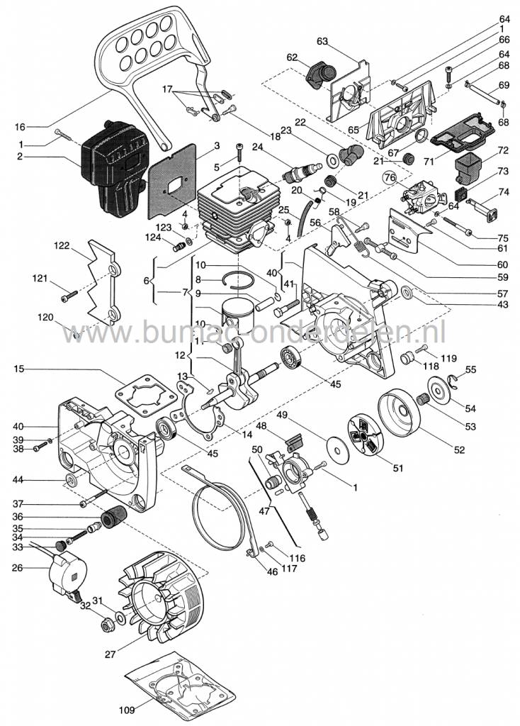 SP460 - SP510 - SP522 - XC46 - XC52 - XC52P - MC443 - MC509 - MC5020 - P460 - P522S, Naaldlager voor Motorzaag, Kettingzaag van Stiga, Castelgarden, Alpina, Mountfield, Naald Lager, Castel Garden