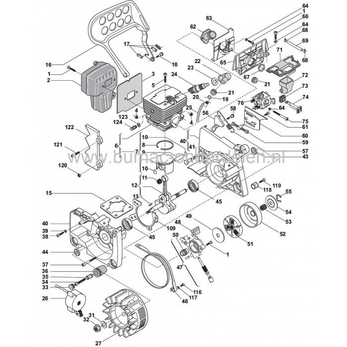 SP460 - SP510 - SP522 - XC46 - XC52P - P460 - P522S - MC443 - MC509 - MC5020, Veer voor Bediening Remband Stiga - Castelgarden - Alpina - Mountfield, Kettingzaag, Motorzaag, Veer voor Ketting Rem, Castel Garden