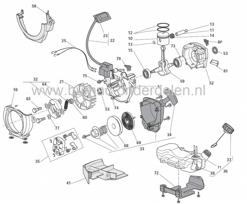Starterveer Stiga SB29DS - ST29S, Castelgarden XR29S - XB29DS, Alpina BC29S - BC29DS, Mountfield MT2501, Bosmaaier, Trimmer, Strimmer, Castelgarden, Mountfield, Alpina, Startveer, Castel Garden