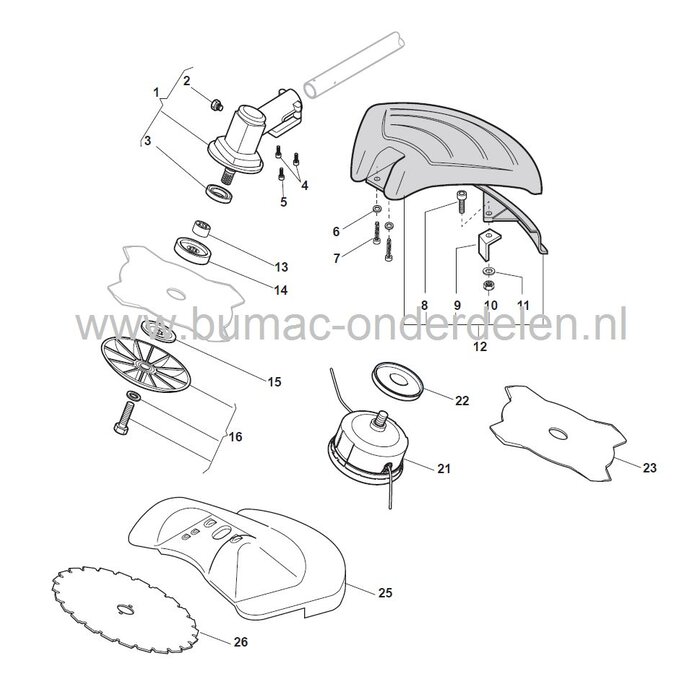 BJ345F - SB39 - SB40 - SB43DS - SB43FS - SB51DS - SBK53D - XB36 - XB43DS - XB43FS - XB51DS - BC43DS - BC43FS - BC51DS, Haakse Overbrenging voor Bosmaaiers, Stiga, Castelgarden, Mountfield, Alpina, Trimmer, Strimmer, Haakseoverbrenging, Castel Garden