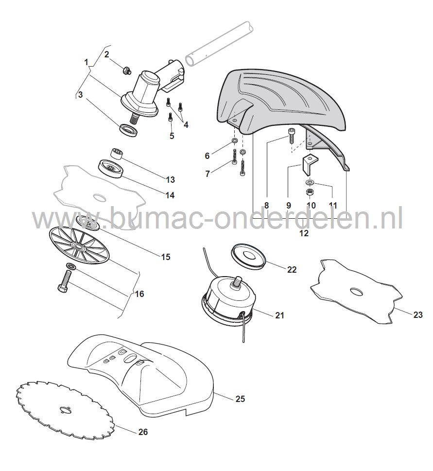 BJ345F - SB39 - SB40 - SB43DS - SB43FS - SB51DS - SBK53D - XB36 - XB43DS - XB43FS - XB51DS - BC43DS - BC43FS - BC51DS, Haakse Overbrenging voor Bosmaaiers, Stiga, Castelgarden, Mountfield, Alpina, Trimmer, Strimmer, Haakseoverbrenging, Castel Garden