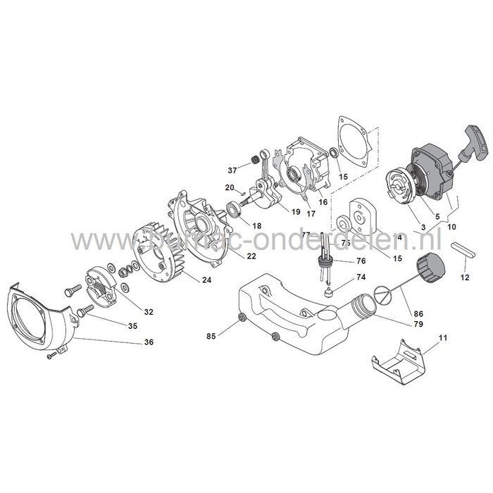Starterveer Stiga BJ325 - BJ335D - SB34, Castelgarden XB34, Alpina TB34, Bosmaaier, Mountfield, Trimmer, Strimmer, Startveer voor GGP, Castel Garden
