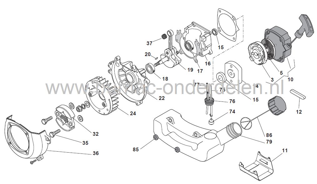 Starterveer Stiga BJ325 - BJ335D - SB34, Castelgarden XB34, Alpina TB34, Bosmaaier, Mountfield, Trimmer, Strimmer, Startveer voor GGP, Castel Garden