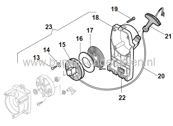 Starterpoelie voor Stiga Bosmaaier SB28 - SB30 - SB39 - SB40 - XB31 - XB36 - XB41 - Star 31 - Star 36 - Star 41, Startpoelie voor Bosmaaier van Stiga - Alpina - Mountfield - Castelgarden, Trimmer, Strimmer, Koordpoelie, Startpouly Castel Garden onderdeel