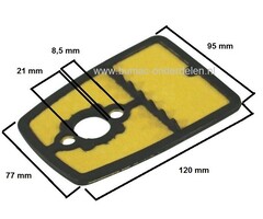 Luchtfilter Stiga SB52 - SB52P - SB44 - SB43P - SB44P, Castelgarden XB45P - XB45FP - XB55DP - XB55P - XB55FP, Alpina Star 45FP - Star 55DP - Star 55FP, Bosmaaier, Trimmer, Strimmer, Mountfield, Lucht Filter, Castel Garden