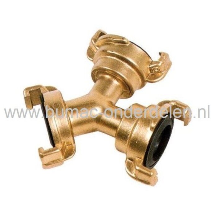 Geka 3-Weg Koppeling, 3 Weg Verdeelstuk GK, GEKA Koppeling met 3 Aansluitingen, Messing Drie Weg Koppelingen, Drie Weg Verdeelstuk voor GK Slangkoppeling 3/8" t/m 1"