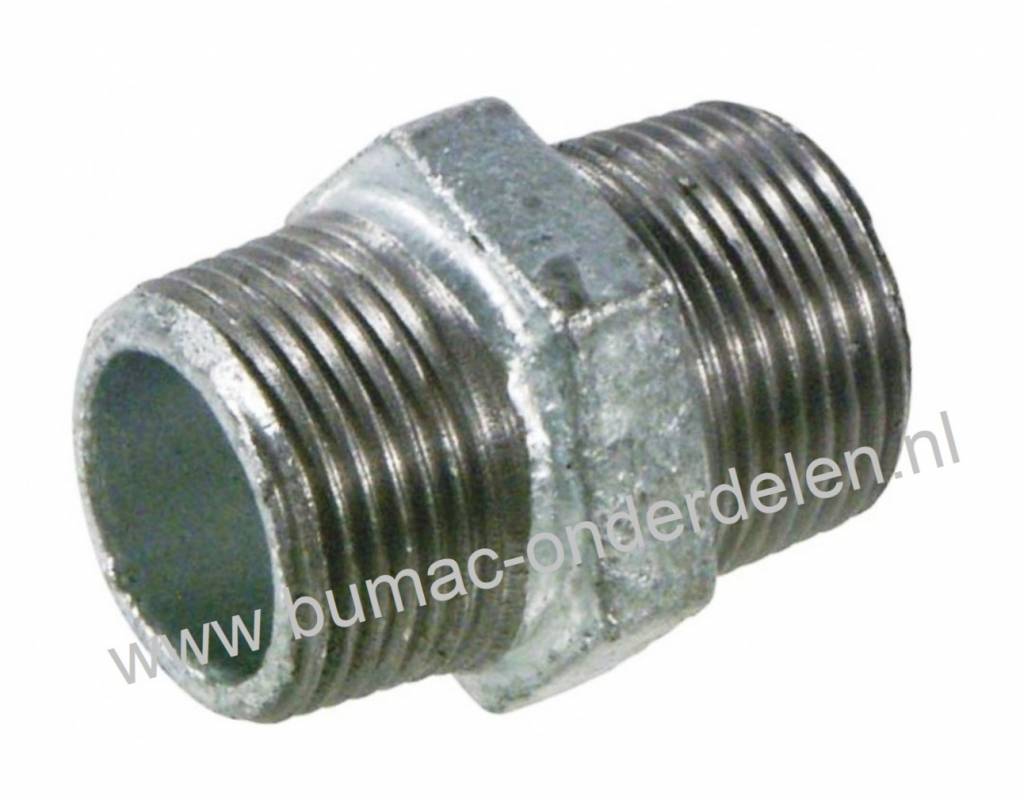 Gietijzeren Fitting 3/4 Inch Buitendraad Dubbele Nippel voor Koppeling 3/4" Aansluiting Verzinkt voor Tuinpomp, Waterpomp, Tuinslang, Waterslang, Beregeningspomp, Sproei Installatie, Hydrofoor, Motorspuit