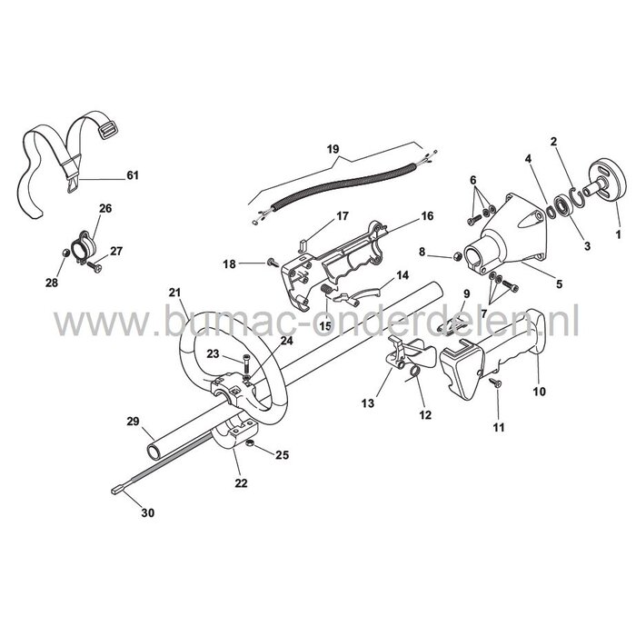 ST225J - MT25J, Aandrijfas Binnen voor Bosmaaier, Trimmer, Strimmer van Stiga, Mountfield, Castelgarden, Alpina, Aandrijf As, Castel Garden