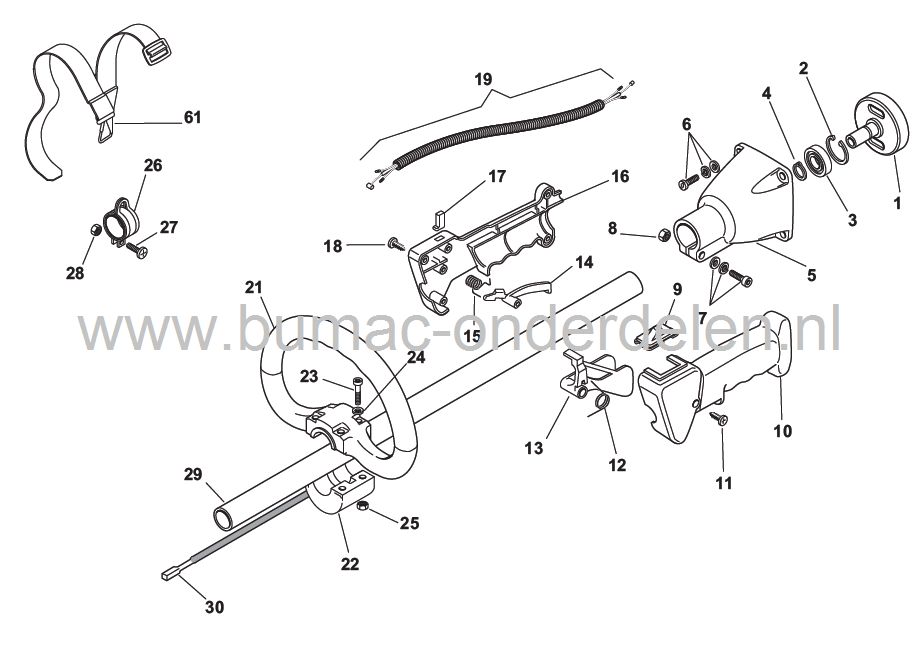 ST225J - MT25J, Aandrijfas Binnen voor Bosmaaier, Trimmer, Strimmer van Stiga, Mountfield, Castelgarden, Alpina, Aandrijf As, Castel Garden