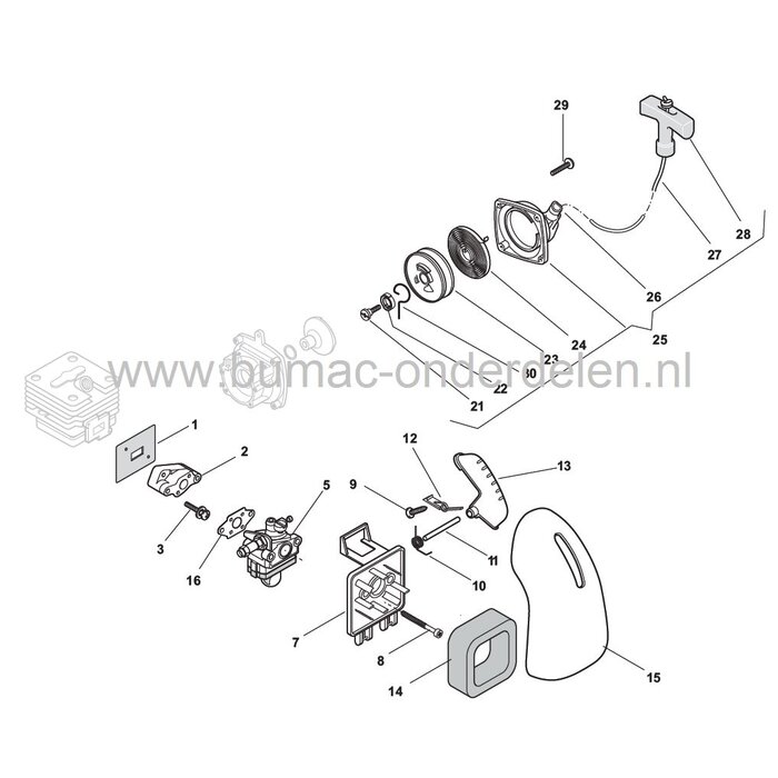Starter voor Stiga SB437, Bosmaaier, Trimmer, Strimmer, Castelgarden - Mountfield - Alpina, Handstarter Compleet, Castel Garden