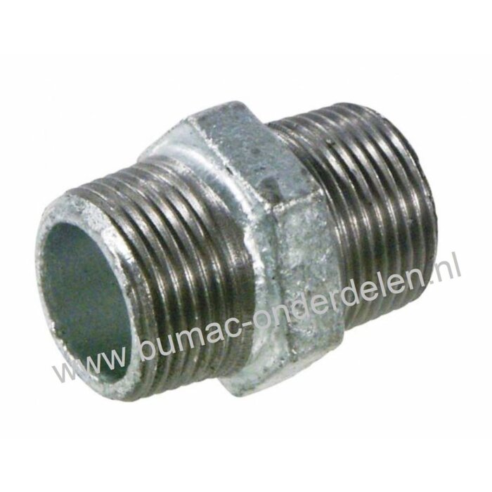 Gietijzeren Fitting 1 Inch Buitendraad Dubbele Nippel voor Koppeling 1" Aansluiting Verzinkt voor Tuinpomp, Waterpomp, Tuinslang, Waterslang, Beregeningspomp, Sproei Installatie, Hydrofoor, Motorspuit