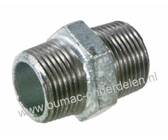 Gietijzer Fitting 1 1/4 Inch Buitendraad Dubbele Nippel met Zeskant voor Koppeling 1 1/4" Aansluiting Verzinkt voor Tuinpomp, Waterpomp, Tuinslang, Waterslang, Beregeningspomp, Sproei Installatie, Hydrofoor, Motorspuit