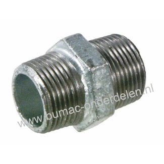 Gietijzer Fitting 1 1/2 Inch Buitendraad Dubbele Nippel met Zeskant voor Koppeling 1 1/2" Aansluiting Verzinkt voor Tuinpomp, Waterpomp, Tuinslang, Waterslang, Beregeningspomp, Sproei Installatie, Hydrofoor, Motorspuit