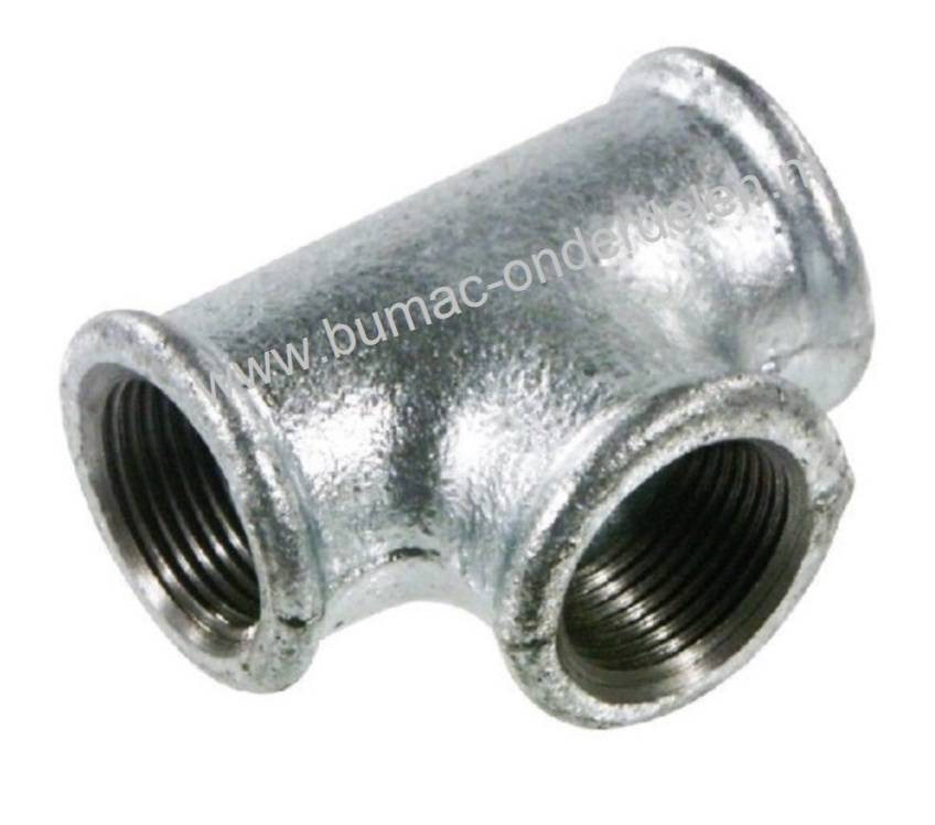 T Stuk Verzinkt 1/2  Inch, Fitting met 3 x 1/2 " Binnendraad Aansluiting, Koppeling voor Waterpomp, Tuinpomp, Sproeier, Waterslang, Tuinslang,  Hydrofoor, Beregenings Installatie, Motorspuit, Zuigslang, Persslang Gietijzeren T Stuk