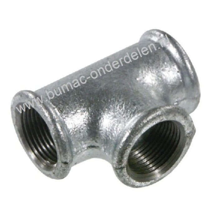 T Stuk Verzinkt 1 Inch Gietijzeren Fitting met  Binnendraad 3 x 1" Aansluiting, Koppeling voor Waterpomp, Tuinpomp, Sproeier, Waterslang, Tuinslang,  Hydrofoor, Beregenings Installatie, Motorspuit, Zuigslang, Persslang Gietijzeren T Stuk