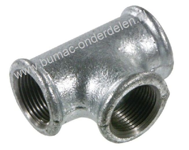 T Stuk Verzinkt 1 1/2 Inch Gietijzeren Fitting met  Binnendraad 3 x 1 1/2" Aansluiting, Koppeling voor Waterpomp, Tuinpomp, Sproeier, Waterslang, Tuinslang,  Hydrofoor, Beregenings Installatie, Motorspuit, Zuigslang, Persslang Gietijzeren T Stuk