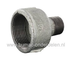 Verloopkoppeling Bi 1 1/2 - Bui 1 1/4 Inch Draad Verzinkte Gietijzeren Verloopsok, Soknippel voor Aanzuigslang, Persslang, Waterpomp, Sproeier, Beregeningspomp, Motorspuit, Tuinpomp, Besproeiingspomp, Beregenings Installatie